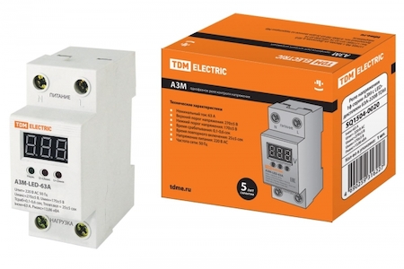 TDM ELECTRIC SQ1504-0020 Реле напряжения 1ф серии АЗМ с LED-дисплеем 63А-220В TDM